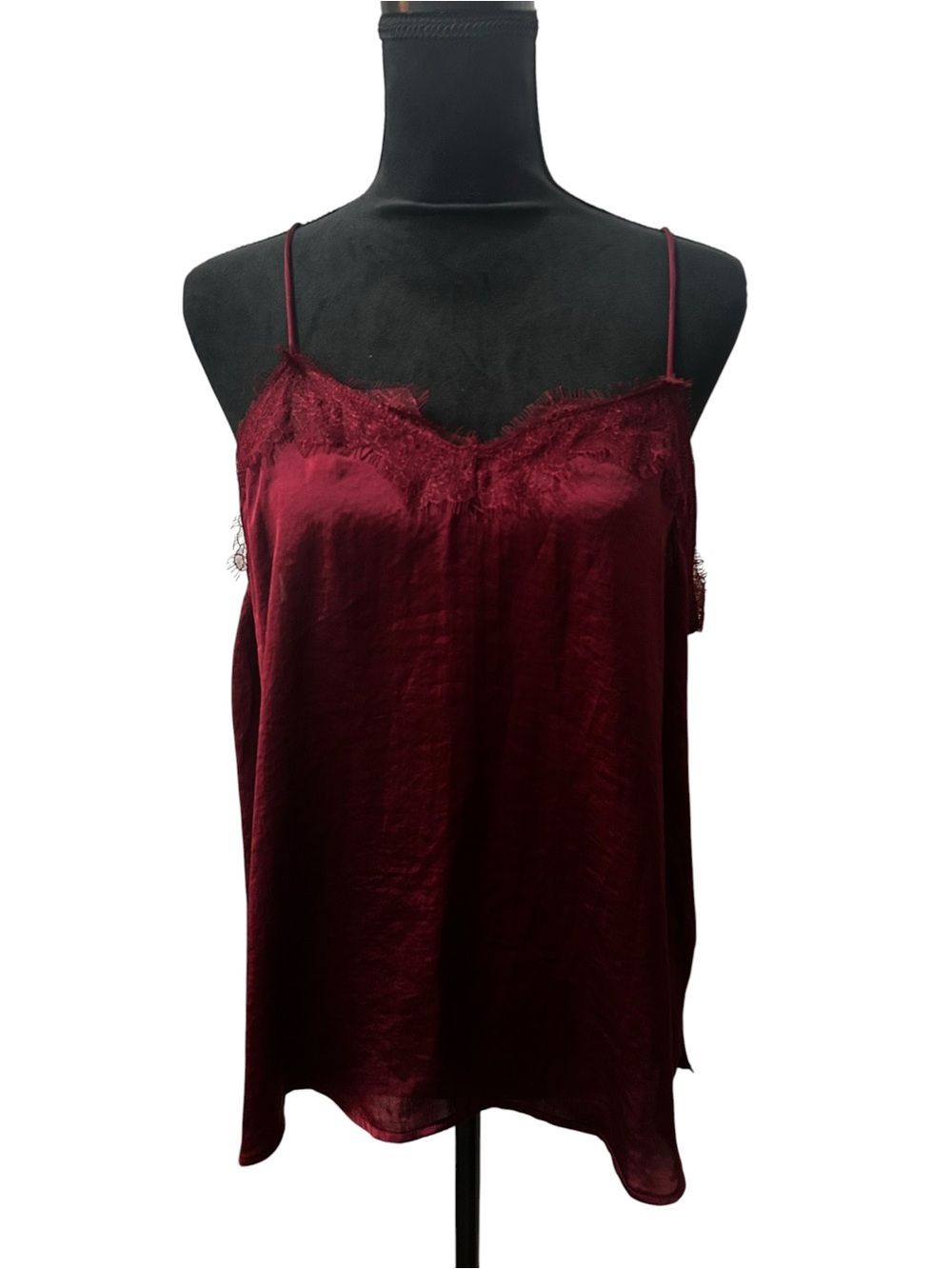 Nine West Burgundy Satin Lace-Trim Cami